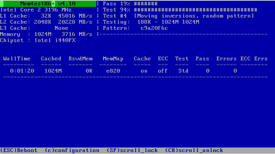 Тестирование оперативной памяти в MemTest86