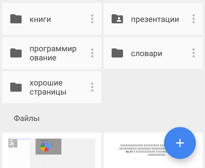 рабочее пространство в Google Drive Android